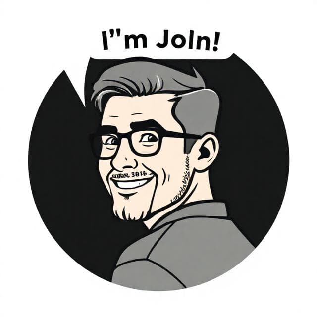 Man looking over his shoulder smiling with a John label above his head